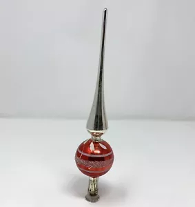 Vintage Christmas Tree Topper 8 Inch Mercury Glass Red & White w Mica - Picture 1 of 7