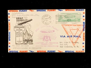 NY NEW YORK OCT 2 1933 FDC #C18 GRAF ZEPPELIN FLT GERMANY TO BRAZIL, IOOR CACHET - Picture 1 of 2