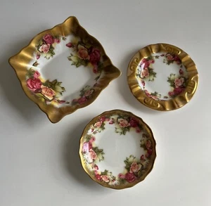Set of 3 Vintage Royal Chelsea Golden Rose Candy Nut Mint Dishes - Picture 1 of 4