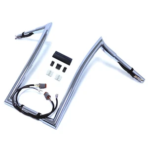 14" Prewired 25mm 1.25" Ape Hanger Meat-hook Bar 96-06 FLHR/FLHRI/FLHRS/FLHRSI - Picture 1 of 11