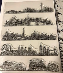 Timbro trasparente, paesaggi urbani, tema città, architetturale, album di ritagli, creazione di carte, artigianato - Foto 1 di 2