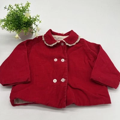Vintage Girl Toddler Red Outerwear Corduroy Coat Lace Trim Collar 12MO? - Image 1 of 4