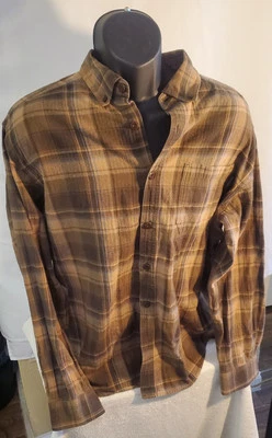 Wolverine XL Flannel Shirt 100% Cotton  Button Up Collar Brown Plaid  - Image 1 of 4