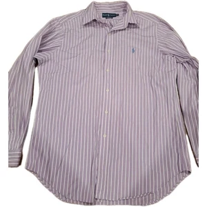 Ralph Lauren Classic Fit Purple/White Striped Button Down Shirt Size 16 34/35 - Picture 1 of 4