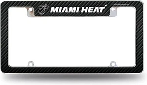 Miami Heat Metal License Plate Frame Chrome Tag Cover Carbon Fiber Design... - Picture 1 of 6