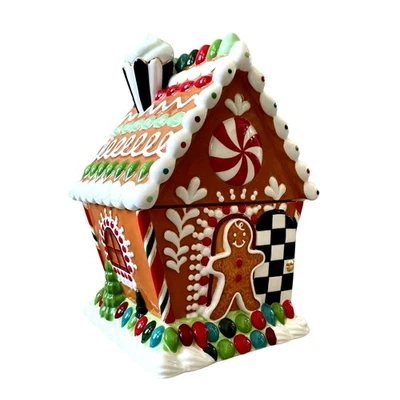 Tarro de galletas MACKENZIE CHILDS Bake Shop Gingerbread House NUEVO Foto 1 de 4