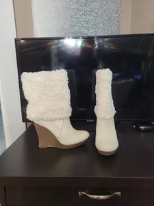 JLO Jennifer Lopez NIEVE WINTER WHITE 2012 Fur Wedge Boots - Picture 1 of 8