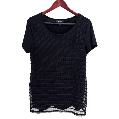 Y2K Vintage Womens XL Black Mesh Layered Blouse Top Textured By AB Studio - Image 1 of 4