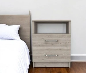 20" Light Gray Wood Two Drawer Nightstand - Picture 1 of 7