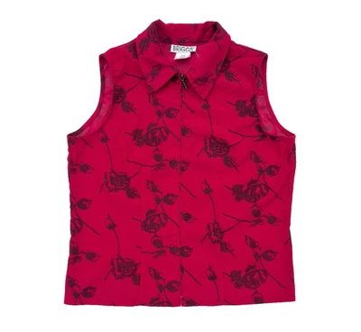 Chaleco gótico vampiro vintage Briggs rojo negro rosa cuello cremallera sin mangas 12 Foto 1 de 4