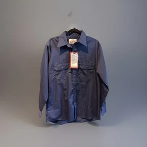 Vtg NWT Sears Men's Work Shirt Adult Large Blue Button Up Long Sleeve Pocket - Picture 1 of 10