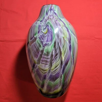 Jarrón de vidrio soplado multicolor para decoración del hogar remolino psicodélico Foto 1 de 4