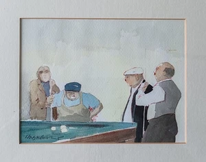 Hugh Cushing 20th C. British Listed Artist Original Watercolour Snooker Players - Picture 1 of 11