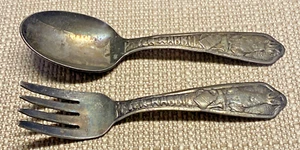 ANTIQUE PETER RABBIT BABY FORK & SPOON - Picture 1 of 13