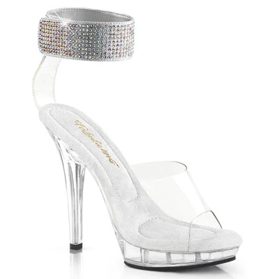 PLEASER Sexy Clear Platform Rhinestone Ankle Cuff 5" Heel Shoes LIP142/C/M - Image 1 of 4