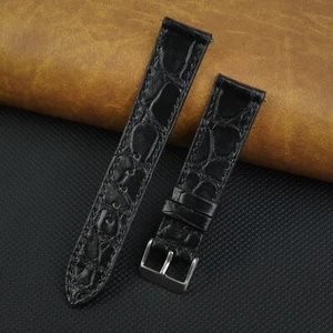 18mm Black Crocodile Thin Leather Watch Band Real Crocodile Watch Strap Classic - Picture 1 of 9