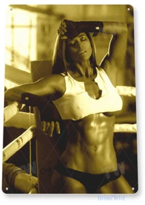 Signo de hojalata Knockout Gimnasio Deportes Boxeo Anillo Caliente Pin-up Niña MMA Decoración B573 - Imagen 1 de 2