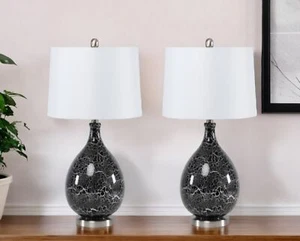Set of Two 28" Gray Glass Geometric Table Lamps With White Empire Shade - Picture 1 of 6
