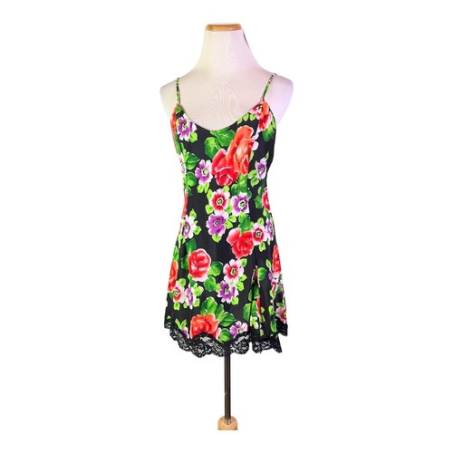 UNDERCOVER Camicia da notte Victoria's Secret taglia S nera floreale senza maniche spaghetti strap pizzo