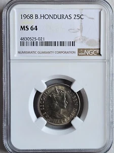 British Honduras 25 Cents 1968 NGC MS 64 - Picture 1 of 2