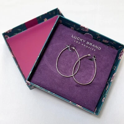 Pendientes tipo argolla de cristal multicolor ovalados tono plata Lucky Brand, nuevos sin etiquetas Foto 1 de 4