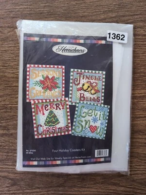 Herrschners Plastic Canvas Kit 4 Holiday Bells Coasters New OPENED No. 570245 - Image 1 of 2