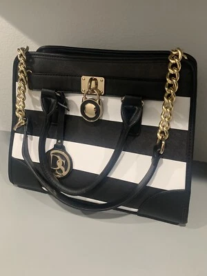 Black And White Striped Handbag Purse Satchel Dasein - Image 1 of 4
