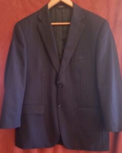 Jones New York Classic Fit Navy Blue Pinstriped 2 Button 100% Wool Blazer 40S