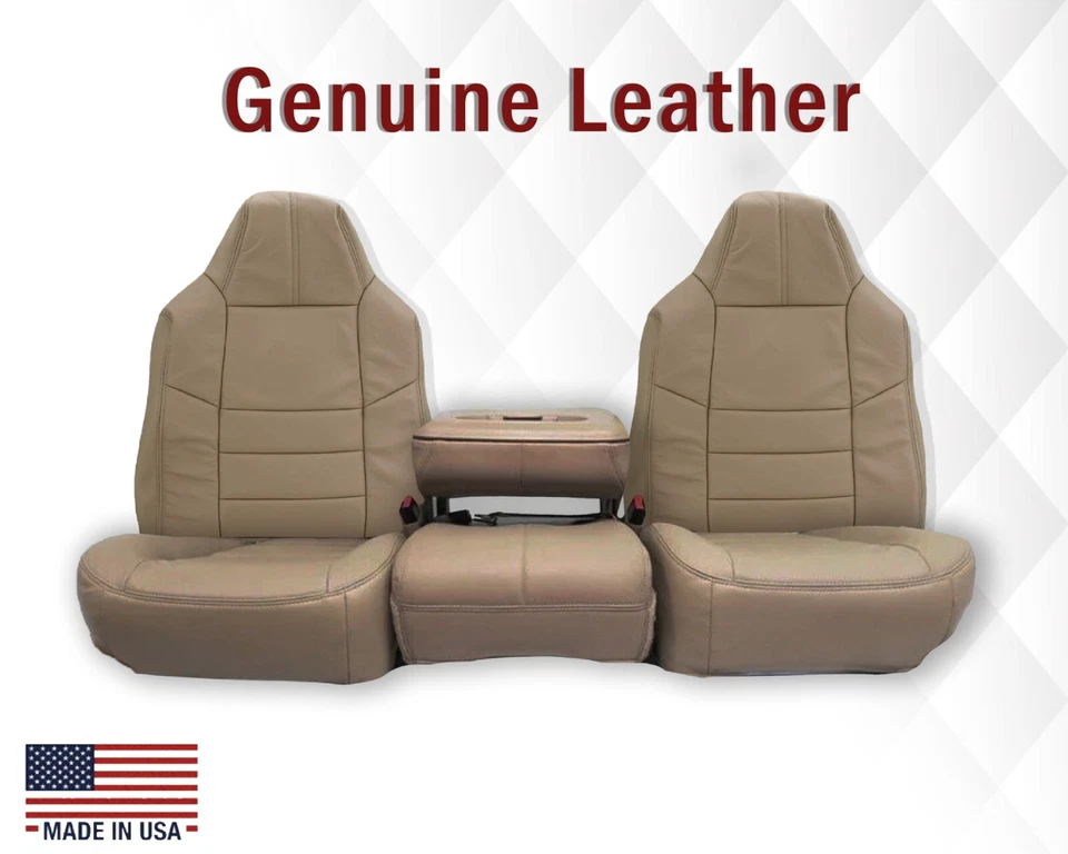 Fundas de asiento de cuero para Ford F250 F350 Lariat Super Duty 2008-2010 en color tostado camel Foto 1 de 4