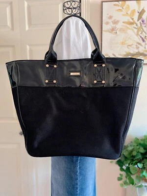 Versace Parfums Black Patent Leather Tote Shoulder Shopper Travel Bag ExtraLarge - Image 1 of 4