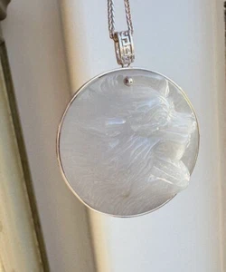 Large Round white Wolf Head Jadeite Jade Pendant 925 Silver Pendant - Picture 1 of 6