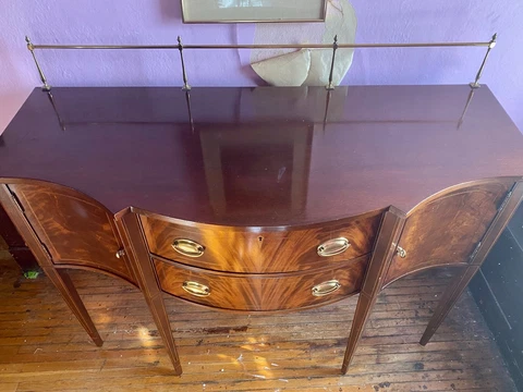 Hickory Chair Furniture Co antique mahogany sideboard cabinet with brass railing Cover