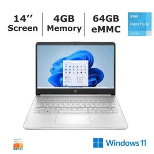HP 14-DQ0075nr Laptop, Intel Pentium Silver N5030 Processor, 4GB Memory, 64GB eM - Picture 1 of 6