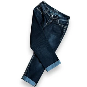 Suki High Capri Jeans Womens Sz 29 (27x22) Blue Denim Dark Wash Cotton Polyester - Picture 1 of 11
