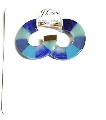 Pendientes de aro J.Crew mezclados de acetato retro azul multicolor dorado BG739 NUEVOS CON ETIQUETAS Foto 1 de 4