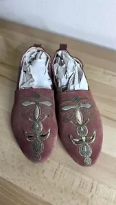 Bird of Flight Anthropologie Embroidered Rust Suede Ballet Flats Sz 8 Boho Hippi - Picture 1 of 6
