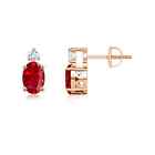 ANGARA Natural Ruby Stud Earrings with Diamond for Women in 14K Gold (6x4MM)
