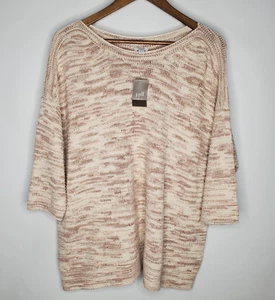 J Jill Womens Fawn Cream Loose Knit Sweater Size XL Boatneck 3/4 Sleeve Marled - Picture 1 of 12