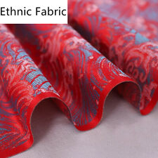 DIY Ethnic Fabric Sea Wave Satin Damask Brocade Faux Silk Chinese Retro Blue