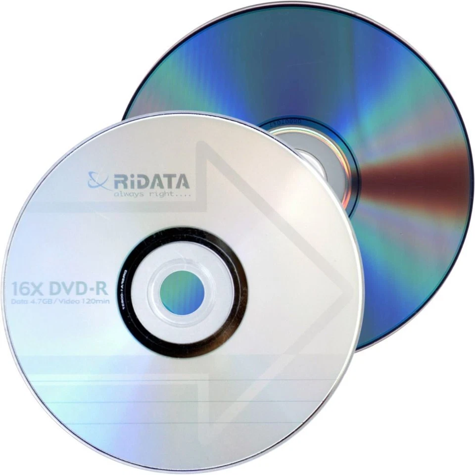 10 RIDATA 16X DVD-R DVDR Blank Disc Media 4.7GB in Paper Sleeve - Image 1 of 1
