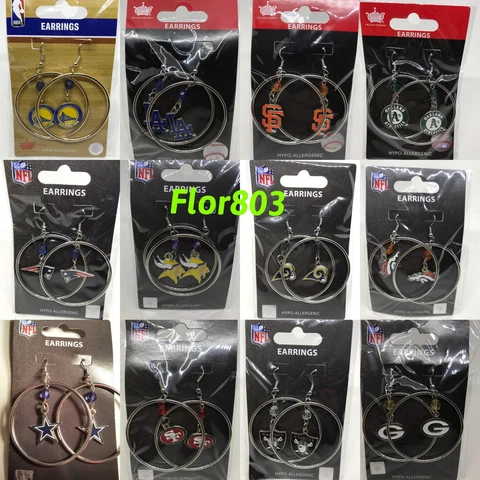 NFL ,NBA,MLB Team Hoop Earrings with Crystal Bead Dangle Cover