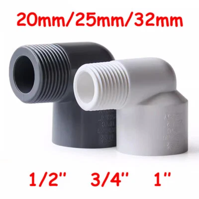 20/25/32mm PVC 90° Threaded 1/2'' 3/4'' 1'' Elbow for Fish Tank Aquarium Fitting - Image 1 of 4