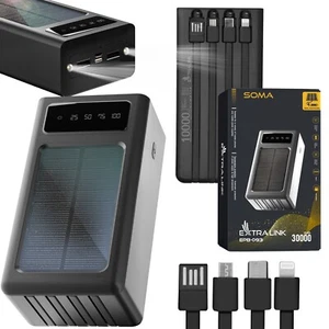 Powerbank solar 30000mAh, ładowarka solarna USB-C zewnętrzna bateria kompatybilna z iPhone - Zdjęcie 1 z 12