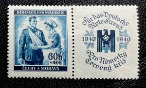 1940 Nazi Germany Occupied Czechoslovakia Bohemia Wounded Officer & Nurse Mint S - Picture 1 of 1