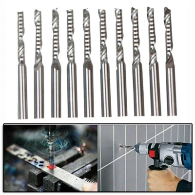 10Pcs 3mm CNC Carbide Flat Nose End Mill Cutters Set Single Flute Router Bits