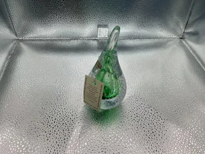SIGNED A JABLONSKI GREEN ART GLASS TEAR DROP BULLICANTE PAPERWEIGHT-POLAND  NWT! - Picture 1 of 5