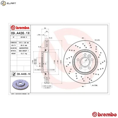 2x BRAKE DISC 09.A426.1X FOR VOLVO ASIA LAND ROVER FORD 2.0L 4cyl S60L 5cyl S60L - Image 1 of 4