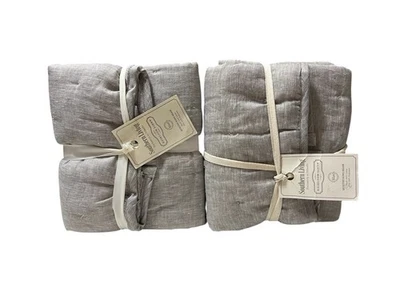 Southern Living Heirloom Quilted King Pillow Shams 2 Gray 20x36 100% Linen - Image 1 of 4