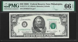 US $ 50 1969C PMG 66 EPQ UNC Fr #2117-C FRN Philadelphia Banuelos/Shultz - Foto 1 di 4