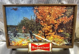 Vintage 1950s Budweiser Beer Lighted Sign Fall Pheasant Hunting Scene - Picture 1 of 22